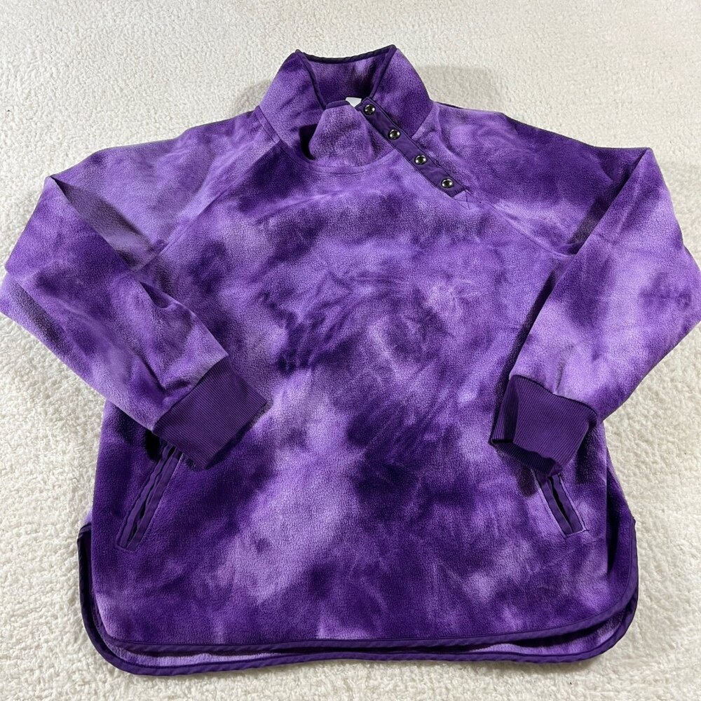 Green Tea Fleece Jacket Womens XL Purple Tye Die Button Opening Zipped Pockets